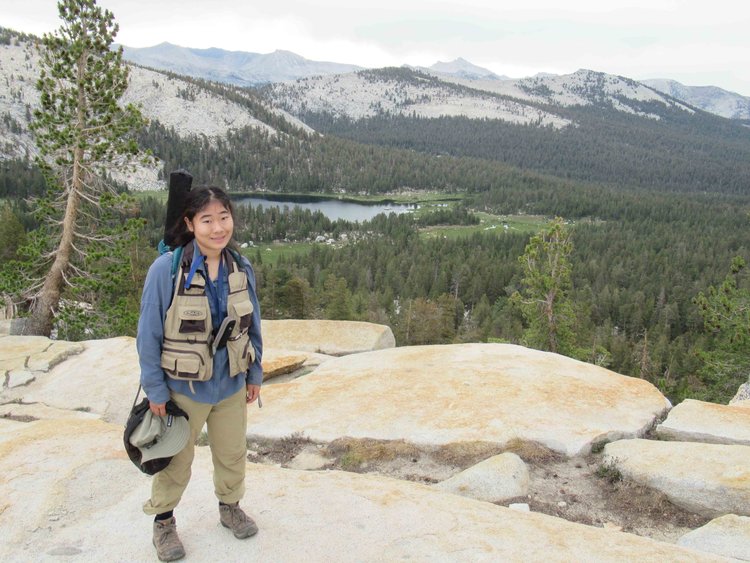 Our favorite viewpoint of the trip where the Crown Pass trail &quot;rounds the corner&quot;, providing a view of the Kaweahs and Great Western Divide to the south, and eastward in this photo to Finger Peak and Crown Lake.