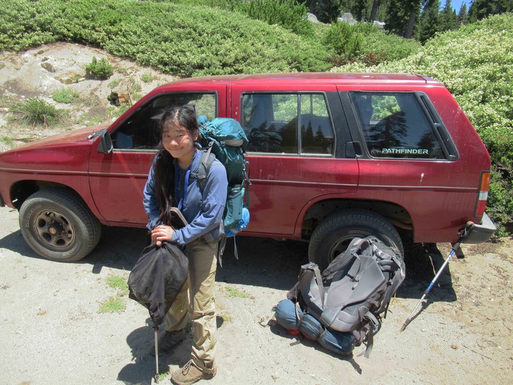 Back at the trailhead; compare the pack set up to the 2015 trip.