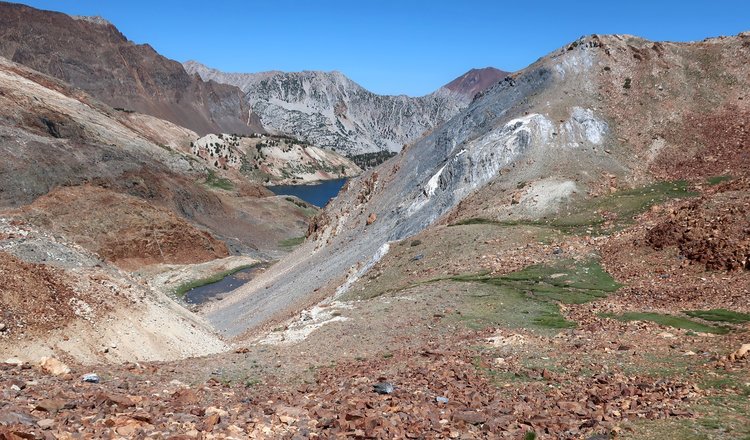 Looking back at Constance Lake while ascending Corridor Pass