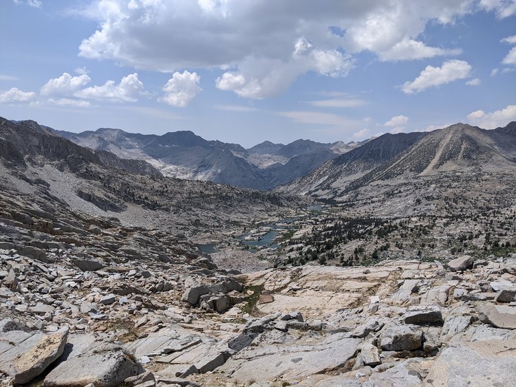 Dusy Basin from the top of the pass.