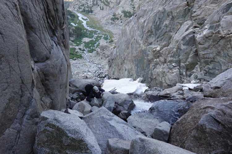 Descending the creek flowing into Sam Mack meadow