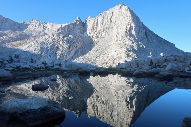 Cathedral Lake the next morning reflected in pond