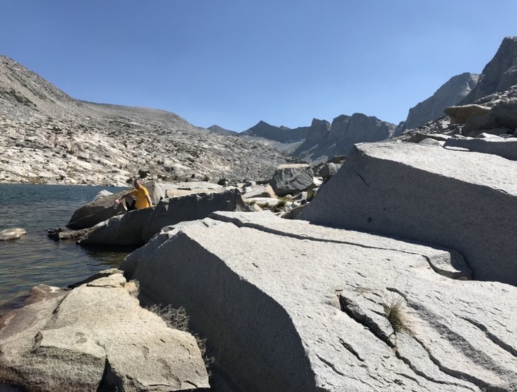 Lake 10,541 and a guy in a yellow shirt