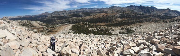 Excellent views of eastern Cathedrals and the crest while ascending Rafferty Peak.