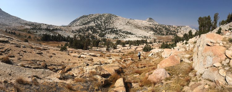 Meadows below Reymann Lake saddle, with Johnson Peak in the background.