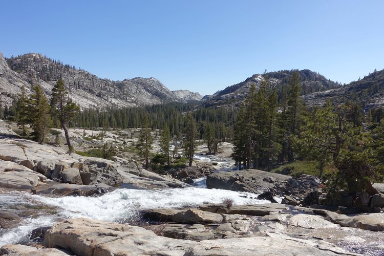 W Fork Cherry Creek cascades over granite