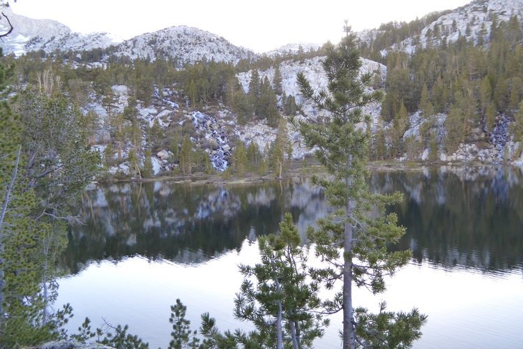 Both waterfalls reflecting in the lake