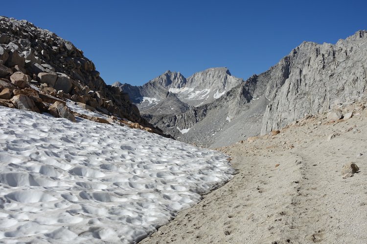 The last snowbank left in Mono Pass