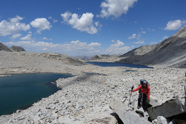 Talus above the lake on the way to the col