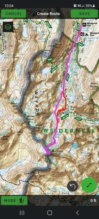 Gaia Map Out and Back<br />Red Line day 1, Pink line day 2