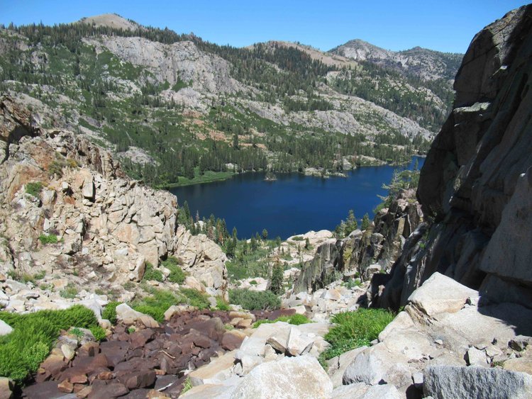 The best thing about climbing to the upper lake is the view looking down at where we camped.