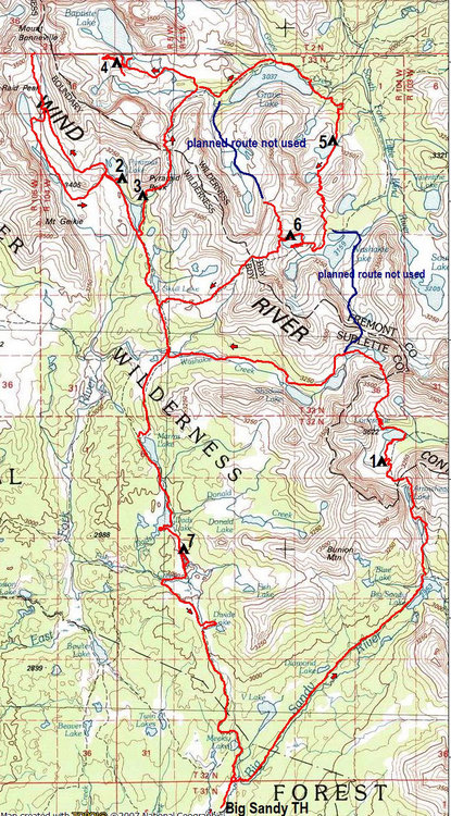 Map of &quot;Figure-8&quot; route (blue lines original route not taken)