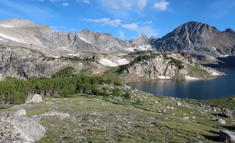 Leaving Baptiste Lake, looking back
