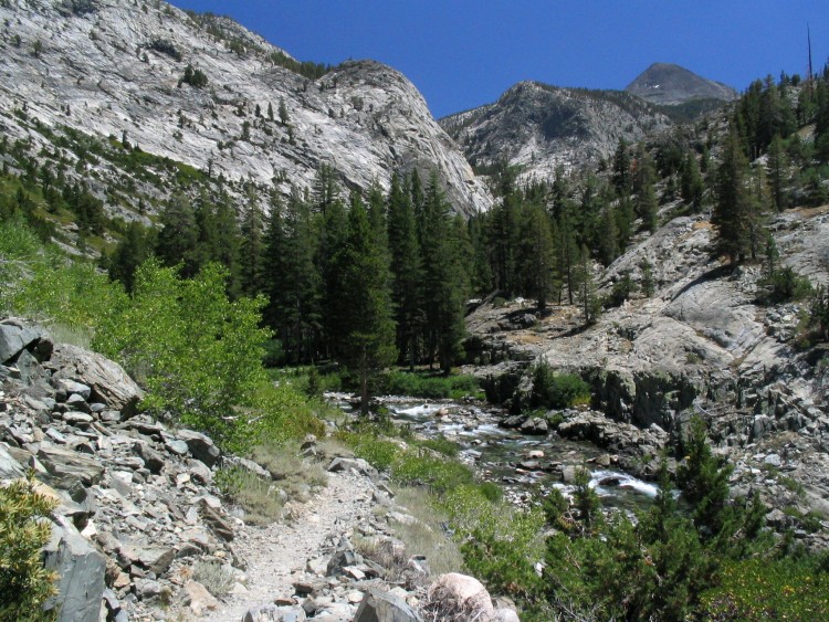 John Muir Trail ascending South Fork San Joaquin River gorge at about 8400 feet elev.