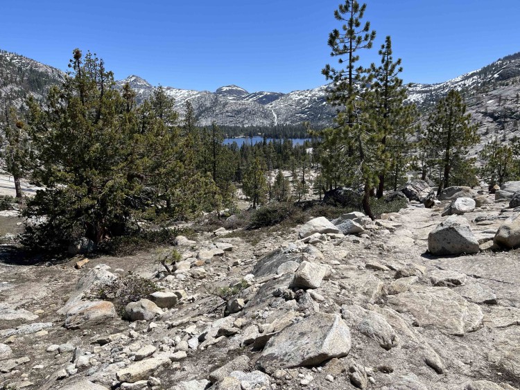 The early season view of Lake Vernon with the spectacular cascade from Branigan Lake; even more impressive that what I saw on my visit in mid May 2021.