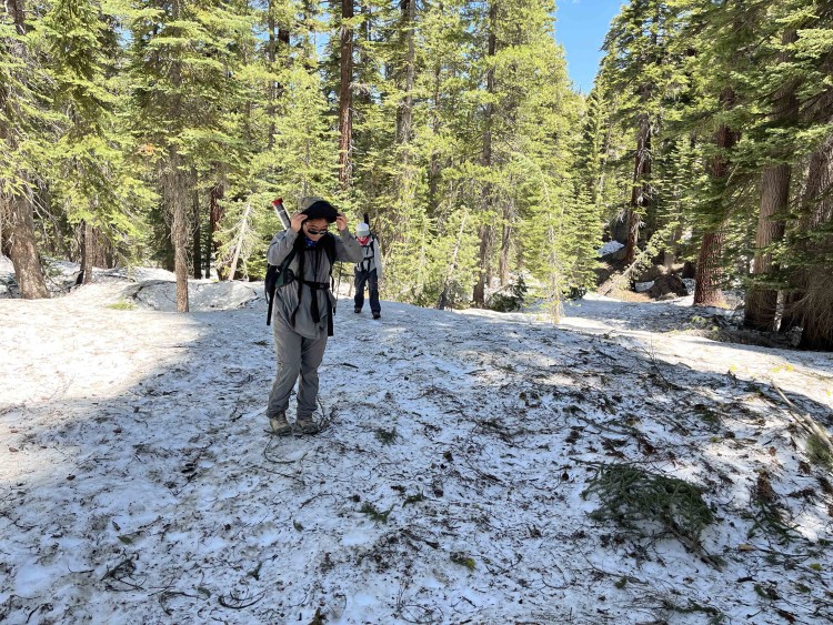 Judy and Dawn found hiking in the snow over the last mile or so to Round Lake tedious.