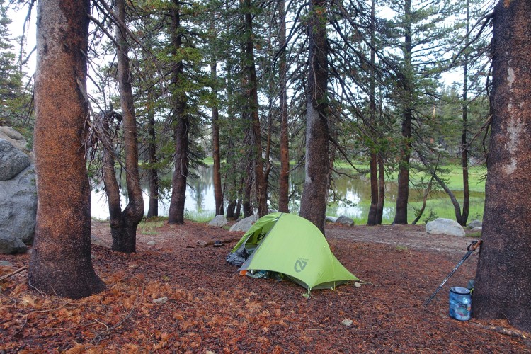 A wet tent on a wet day.