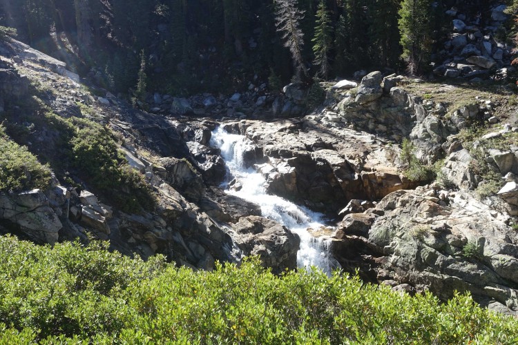 The Falls on Buck Meadow Creek gleaming in the sunlight