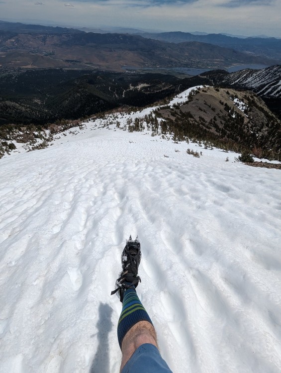 Descending Mount Rose's SE ridge with crampons, knee socks, and shorts. . . check. :)