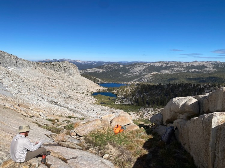 Climbing North side of Lucifer's Saddle looking down towards Big Shot Lake