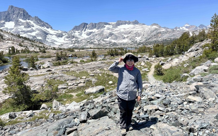 Near the outlet of Thousand Is. L. Dawn gets to take in the classic view.