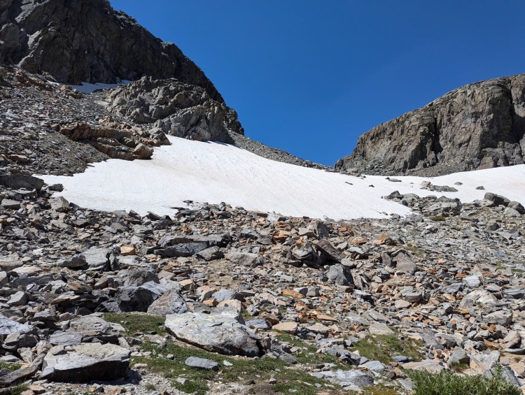 Snow lingers on the north side of Virginia Pass