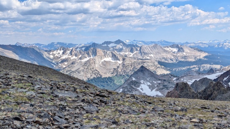 On the eastern Twin Peak looking toward Shepherd Crest and Mount Conness. Can you spot Mount Lyell in the distance?