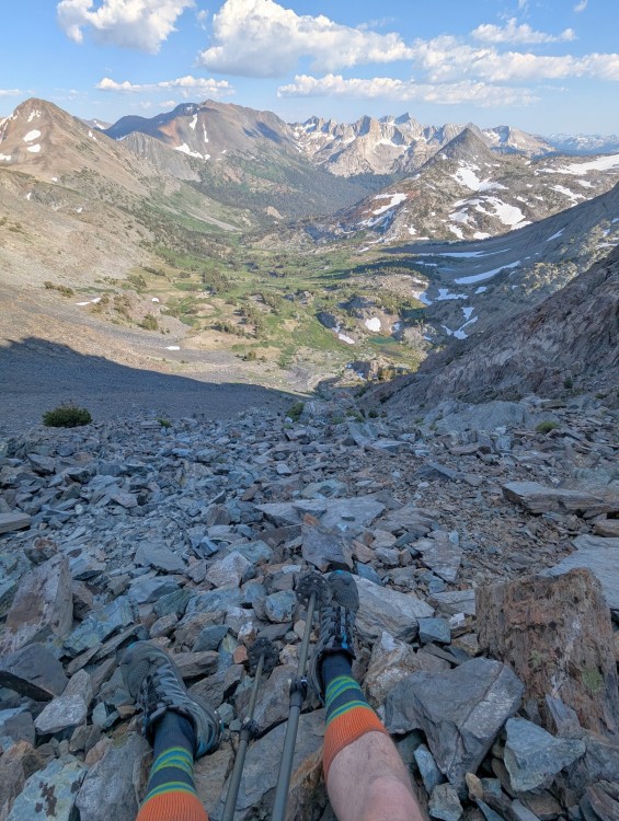 Taking a break on the descent from Twin Peaks. Checkout my favorite hiking socks :)