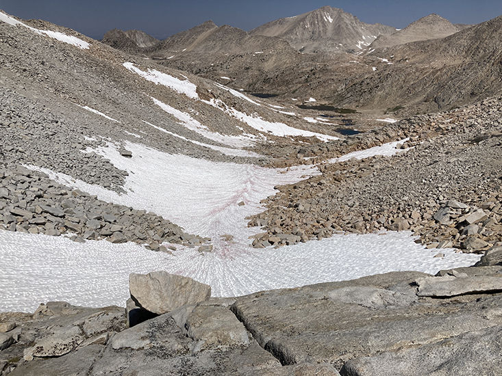 Looking north from Feather Pass.  Bearpaw and Ursa Lakes in the distance.