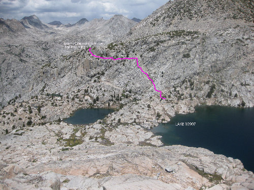 Route down eastern cliffs to Lk 10907