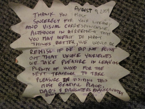 And the reply from the Dad's and Daughters Backcountry Builder's