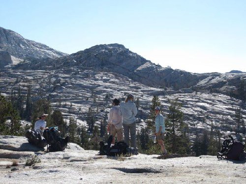 top of the ridge overlooking the wide bowl