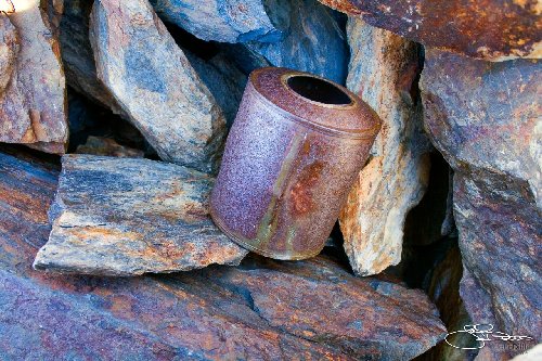 Late 19th century hand soldered &quot;pinhole&quot; can, Sierra crest