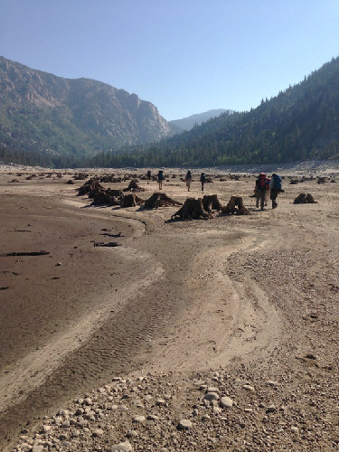 Walking across the lakebed.