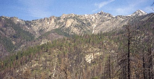 The pointy Peak is Mt. Harrington. The wooded low-point gap on the left is Happy Gap.