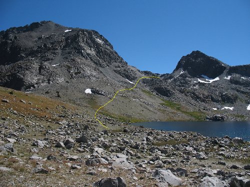 Route up to Goddard Col as seen from north edge of Martha Lake