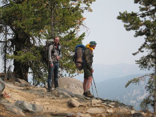 Cameron and Carl, almost to destination for first 2 nights,  Pall of Smoke blocks views