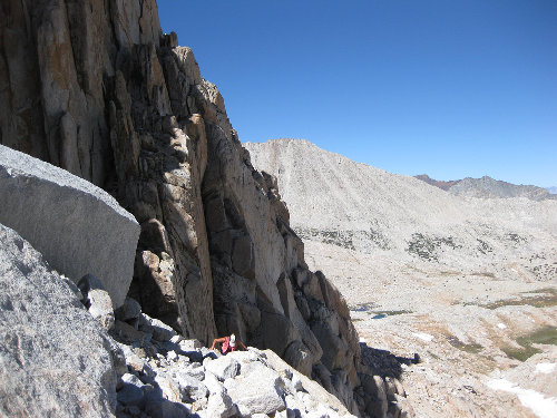Wife coming up into main talus bar, half way up