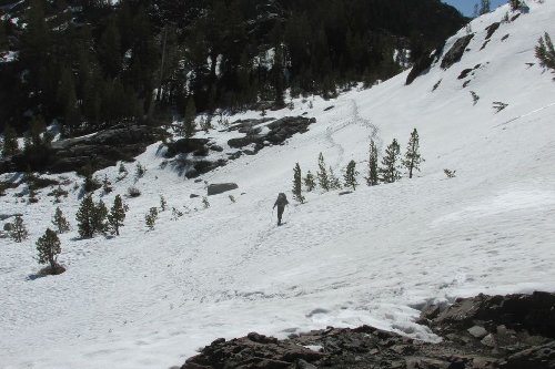 Traversing the slope above Emerald Lake