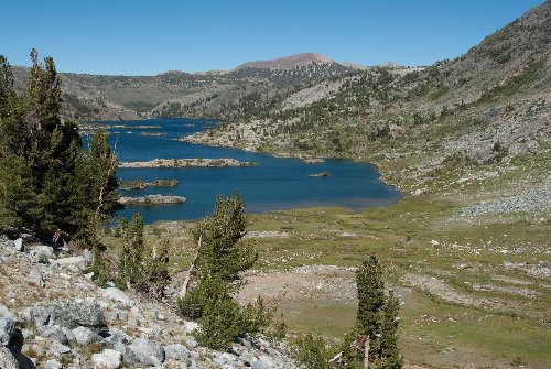 Looking at Garnet from the ridge above the large pond above it; best descent.