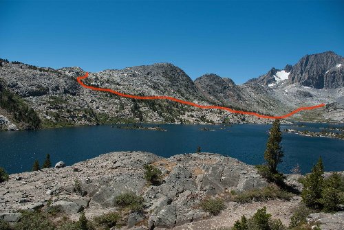 Shows our general route to the pond-pass to the south from a northern vantage point
