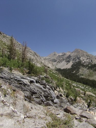 Looking S. from Barrett Ck toward Golden Staircase on JMT
