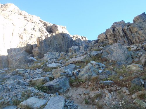 Route take syou through center of there 2 granite outcroppings to a tarn near Cecile Lake