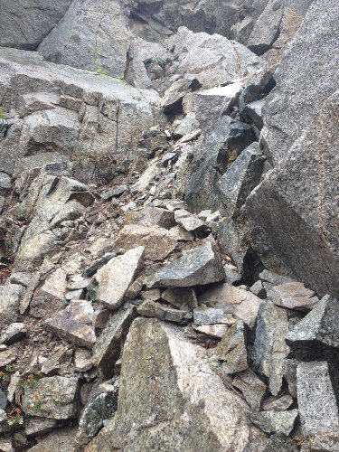 I took very few photos in the chute (like 3) because of all the rain and general mood. This one hopefully gives the idea of technical terrain that was encountered.